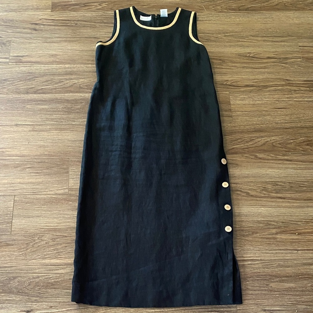 Vintage Liz Claiborne Maxi Dress Womens Sz 14 Black 100% Linen Sleeveless